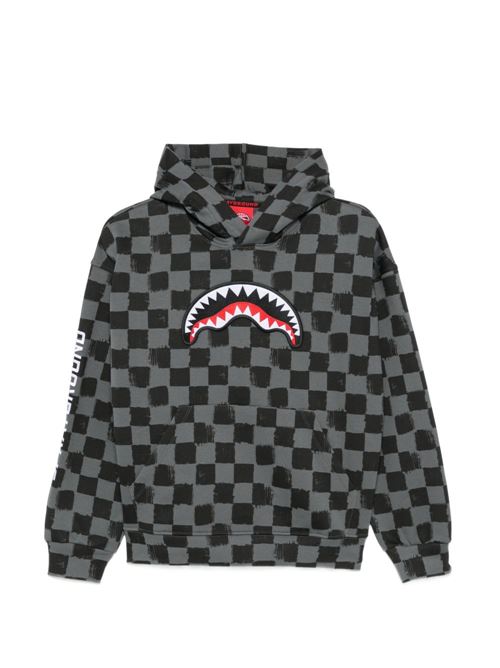 Felpa bambino Sprayground grigia check con cappuccio e shark mouth Sprayground kids | SPY1541GX